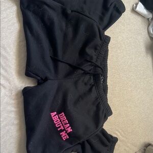 black and pink grafic sweat pants